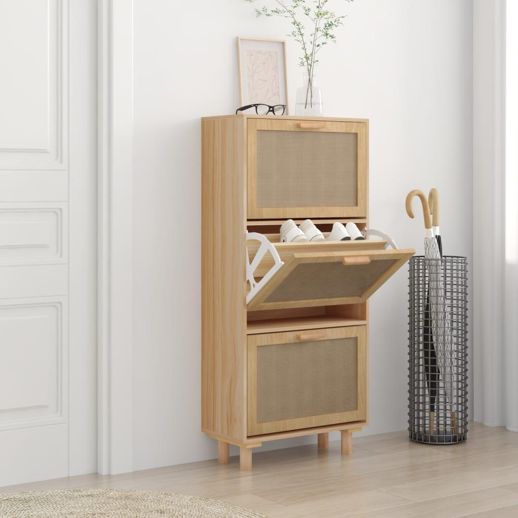 Skoskab 52x25x115 cm konstrueret træ og naturlig rattan brun