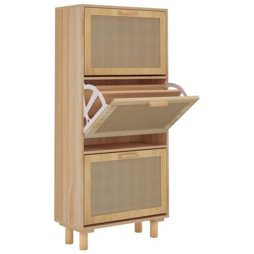 Skoskab 52x25x115 cm konstrueret træ og naturlig rattan brun