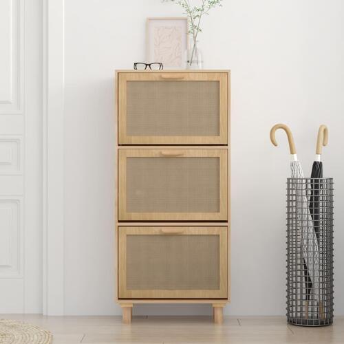 Skoskab 52x25x115 cm konstrueret træ og naturlig rattan brun