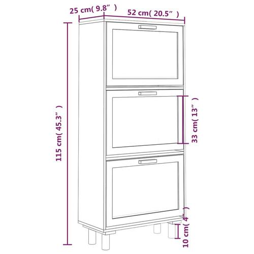 Skoskab 52x25x115 cm konstrueret træ og naturlig rattan brun
