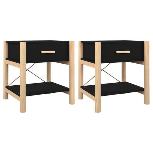 Sengeborde 2 stk. 42x38x45 cm konstrueret træ sort