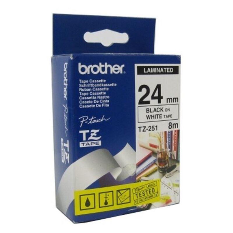 Lamineret tape til mærkningsmaskiner Brother TZ-251 2,4 cm 8 m 24 mm Hvid Sort Sort/Hvid