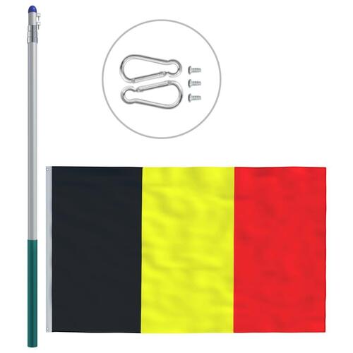 Belgiens flag og flagstang 6 m aluminium