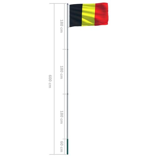 Belgiens flag og flagstang 6 m aluminium