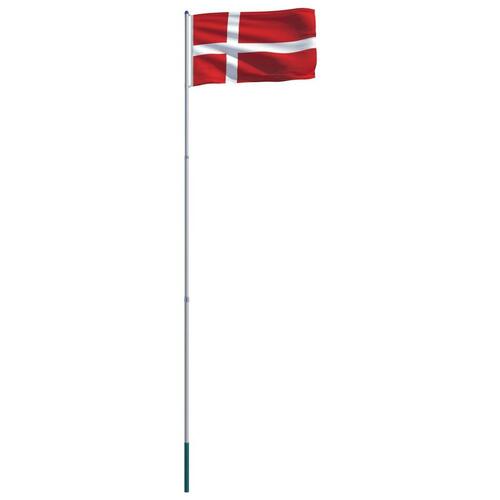 Danmarks flag og flagstang 6 m aluminium