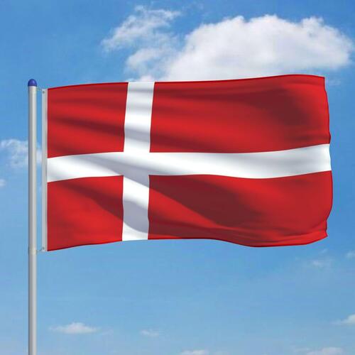 Danmarks flag og flagstang 6 m aluminium