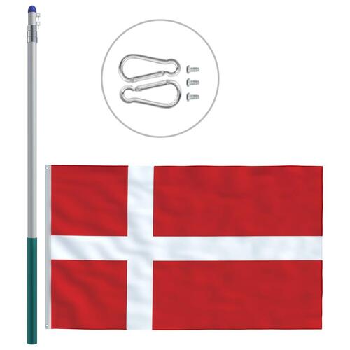 Danmarks flag og flagstang 6 m aluminium