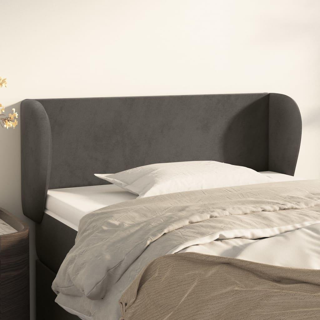 Sengegavl med kanter 83x23x78/88 cm fløjl mørkegrå billede