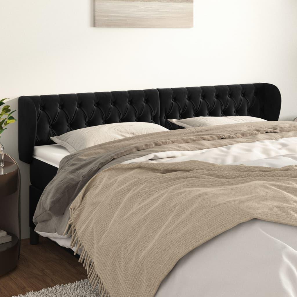 Sengegavl med kanter 183x23x78/88 cm fløjl sort billede