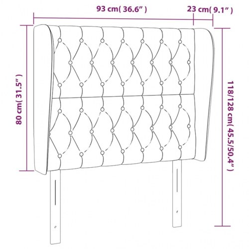 Sengegavl med kanter 93 x 23 x 118/128 cm fløjl - sort