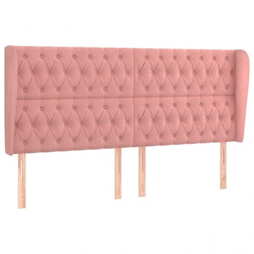Sengegavl med kanter 183 x 23 x 118/128 cm - lyserød fløjl