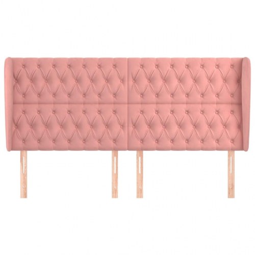 Sengegavl med kanter 183 x 23 x 118/128 cm - lyserød fløjl