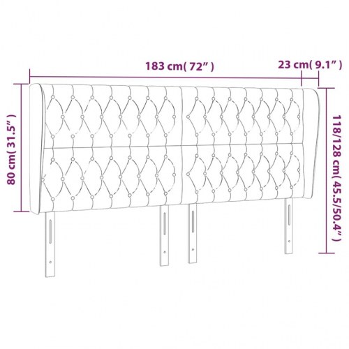 Sengegavl med kanter 183 x 23 x 118/128 cm - lyserød fløjl