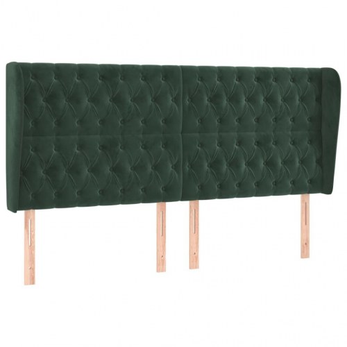 Sengegavl med kanter i fløjl 203 x 23 x 118/128 cm - mørkegrøn