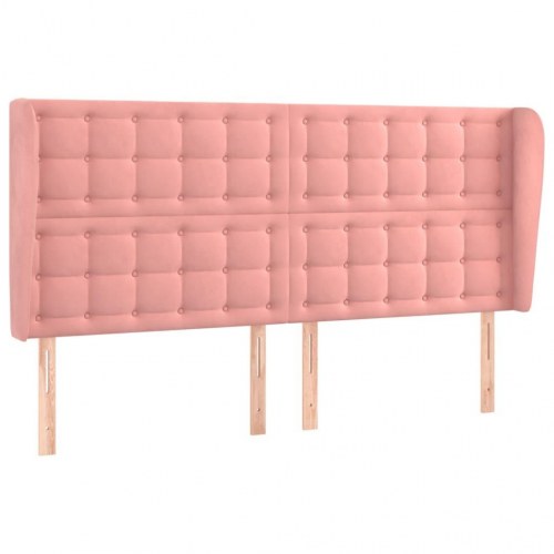 Sengegavl med kanter i fløjl 203 x 23 x 118/128 cm - lyserød