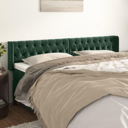 Sengegavl med kanter 203 x 16 x 78/88 cm - mørkegrøn fløjl