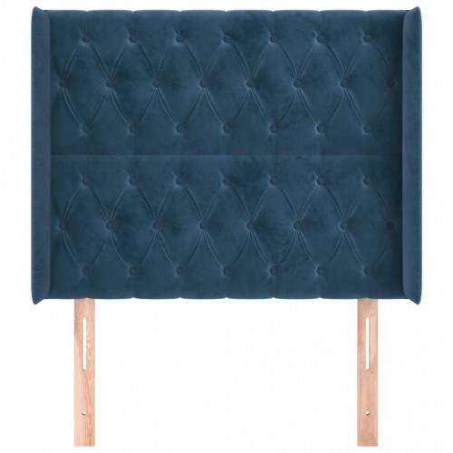 Sengegavl med kanter 103 x 16 x 118/128 cm i fløjl - mørkeblå