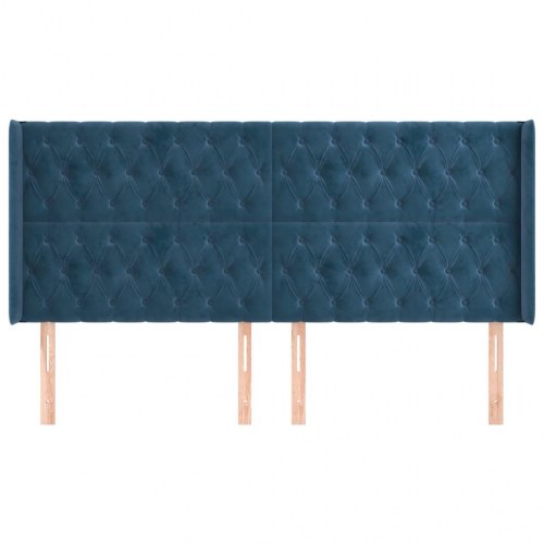Sengegavl med kanter i fløjl 203 x 16 x 118/128 cm - mørkeblå