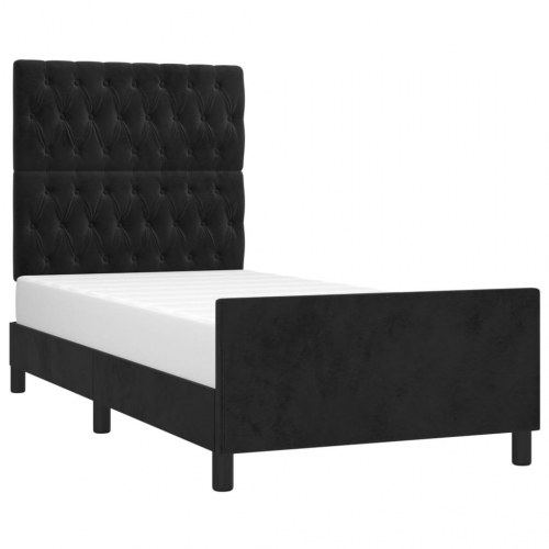 Sengeramme med sengegavl 90×200 cm - fløjl, sort