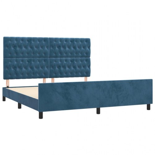Sengeramme med sengegavl 180x200 cm i fløjl mørkeblå