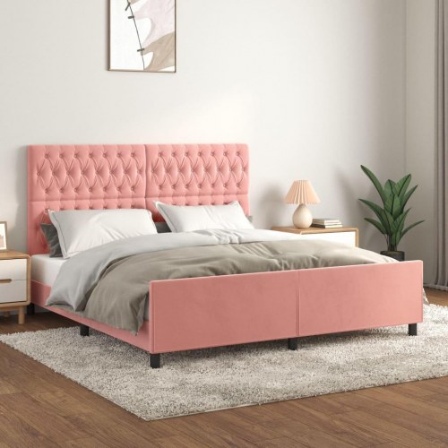 Sengeramme med sengegavl 180×200 cm - fløjl, pink