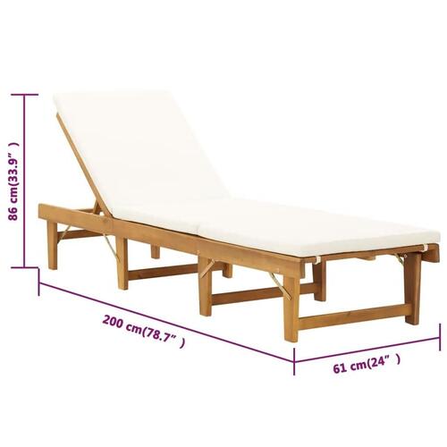 Foldbar liggestol med hynde massivt akacietræ cremefarvet