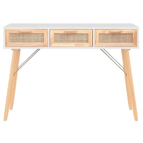 Konsolbord 105x30x75 cm massivt fyrretræ naturlig rattan hvid