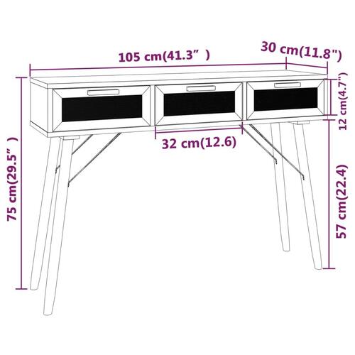 Konsolbord 105x30x75 cm massivt fyrretræ naturlig rattan brun