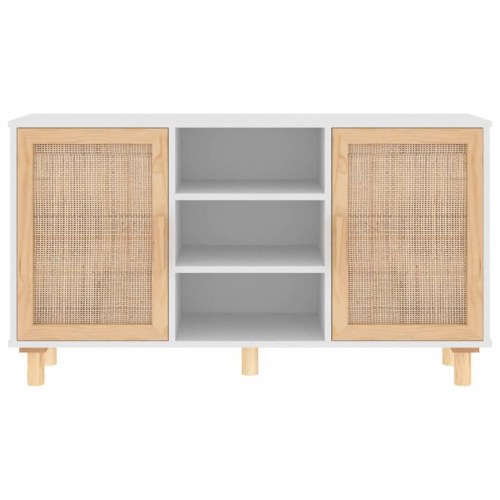 Skænk 105x30x60 cm massivt fyrretræ og naturlig rattan hvid