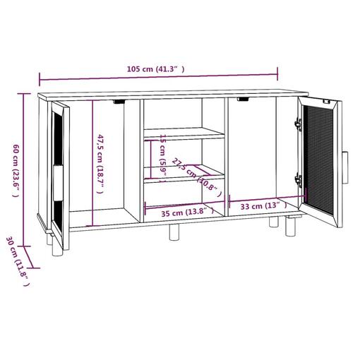 Skænk 105x30x60 cm massivt fyrretræ og naturlig rattan hvid