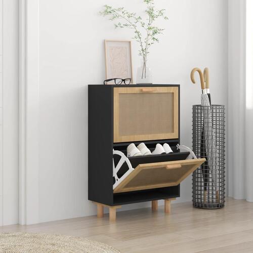 Skoskab 52x25x80 cm konstrueret træ og naturlig rattan
