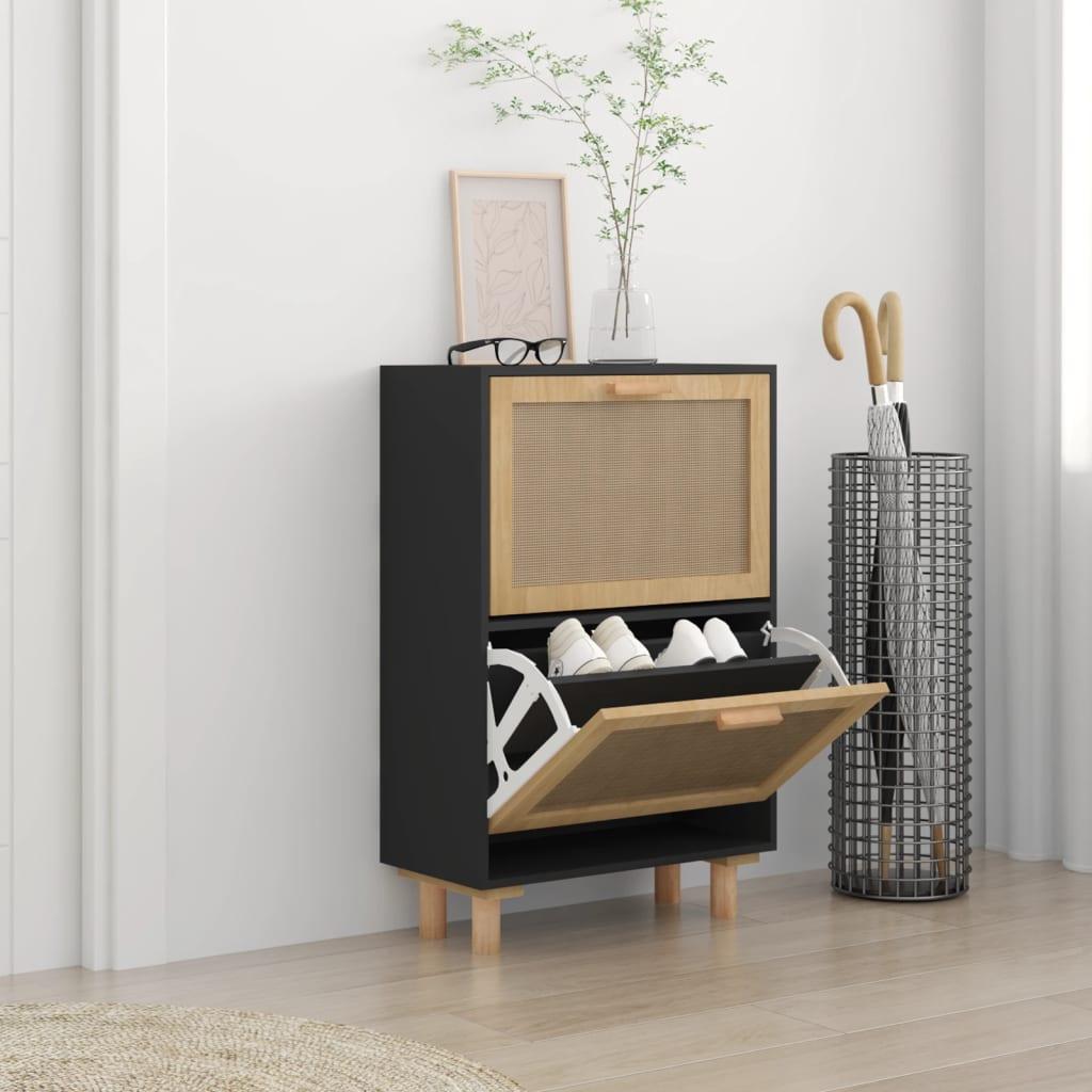 Skoskab 52x25x80 cm konstrueret træ og naturlig rattan