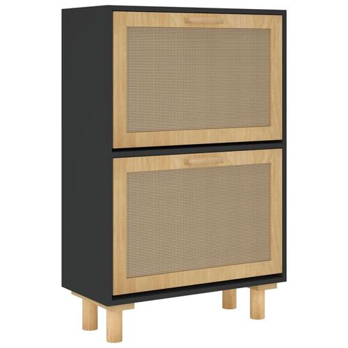Skoskab 52x25x80 cm konstrueret træ og naturlig rattan