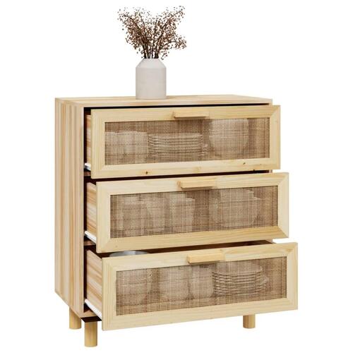 Skænk 60x30x70 cm massivt fyrretræ og naturlig rattan brun