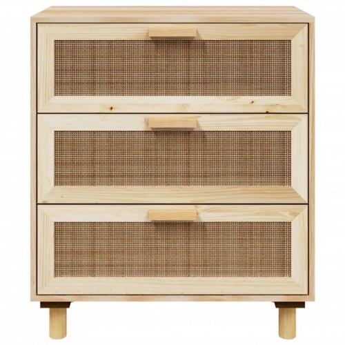 Skænk 60x30x70 cm massivt fyrretræ og naturlig rattan brun
