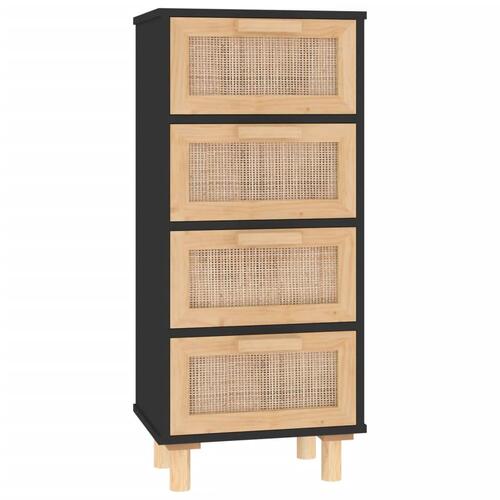 Skænk 40x30x90 cm massivt fyrretræ og naturlig rattan sort