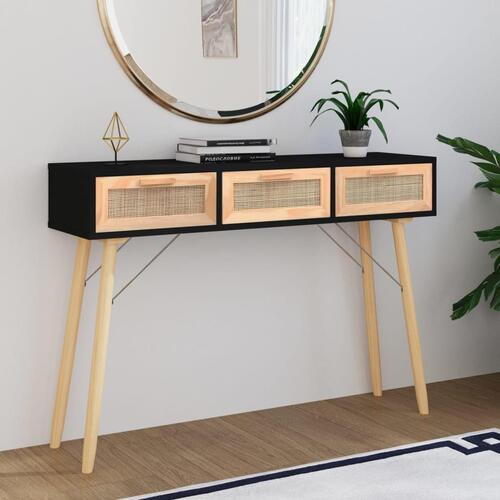 Konsolbord 105x30x75 cm massivt fyrretræ naturlig rattan sort