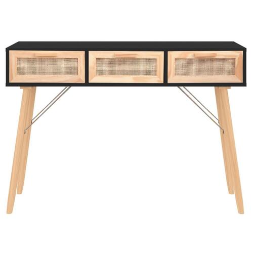 Konsolbord 105x30x75 cm massivt fyrretræ naturlig rattan sort