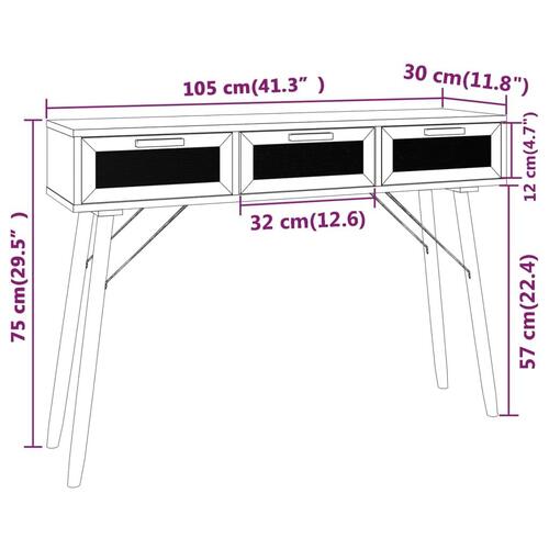 Konsolbord 105x30x75 cm massivt fyrretræ naturlig rattan sort