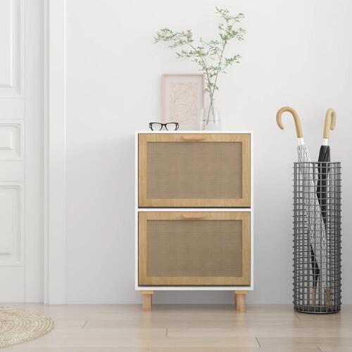 Skoskab 52x25x80 cm konstrueret træ og naturlig rattan hvid