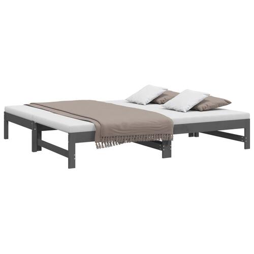 Daybed med udtræk 2x(75x190) cm massivt fyrretræ grå