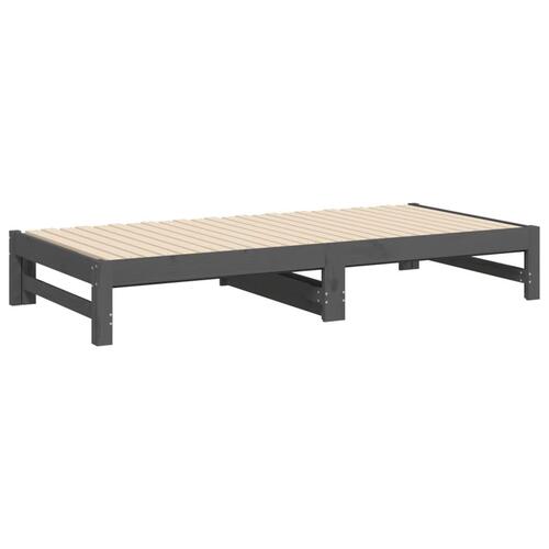 Daybed med udtræk 2x(75x190) cm massivt fyrretræ grå