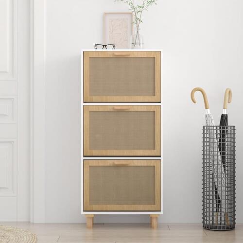 Skoskab 52x25x115 cm konstrueret træ og naturlig rattan hvid