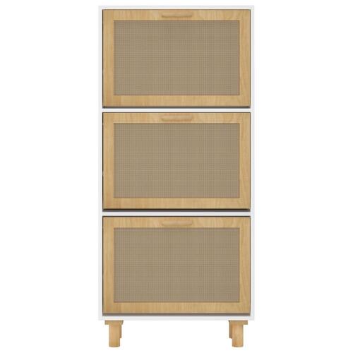 Skoskab 52x25x115 cm konstrueret træ og naturlig rattan hvid