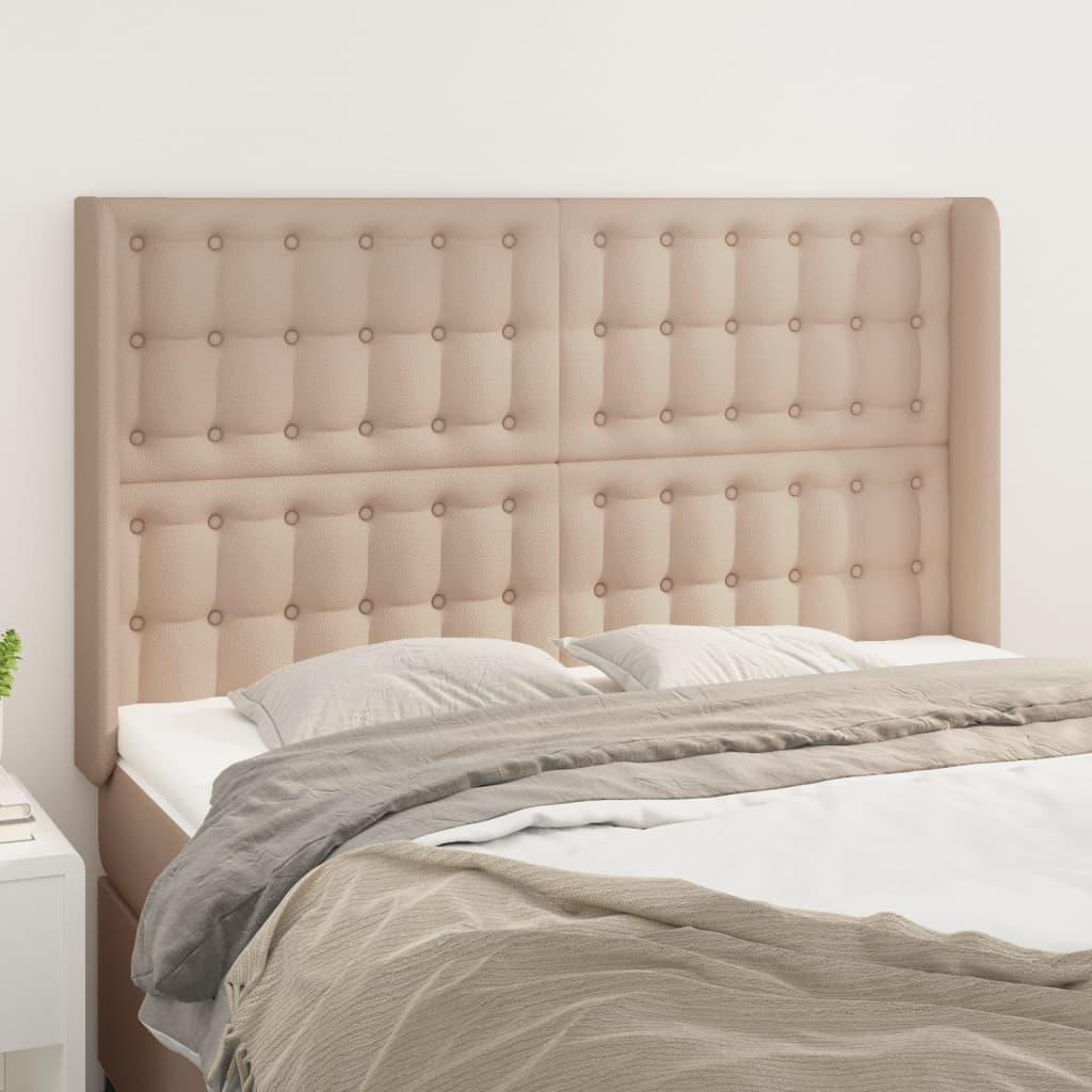 Sengegavl med kanter 147x16x118/128 cm kunstlæder cappuccino billede