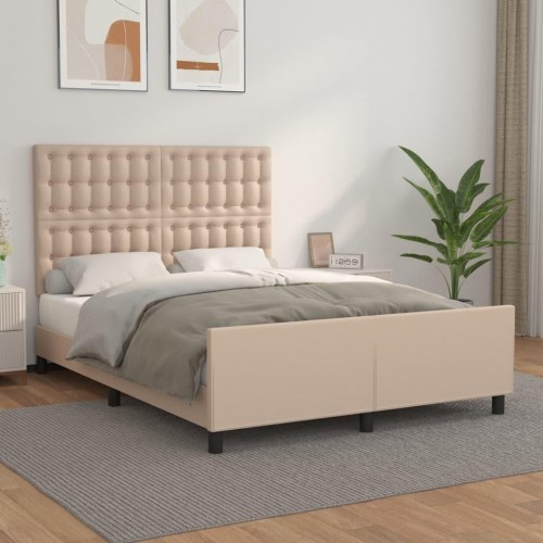 Sengeramme med sengegavl 140x200 cm - kunstlæder, cappuccino