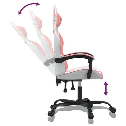 Drejelig gamingstol kunstlæder hvid og lyserød