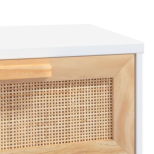 Konsolbord 80x30x75 cm massivt fyrretræ og naturlig rattan hvid