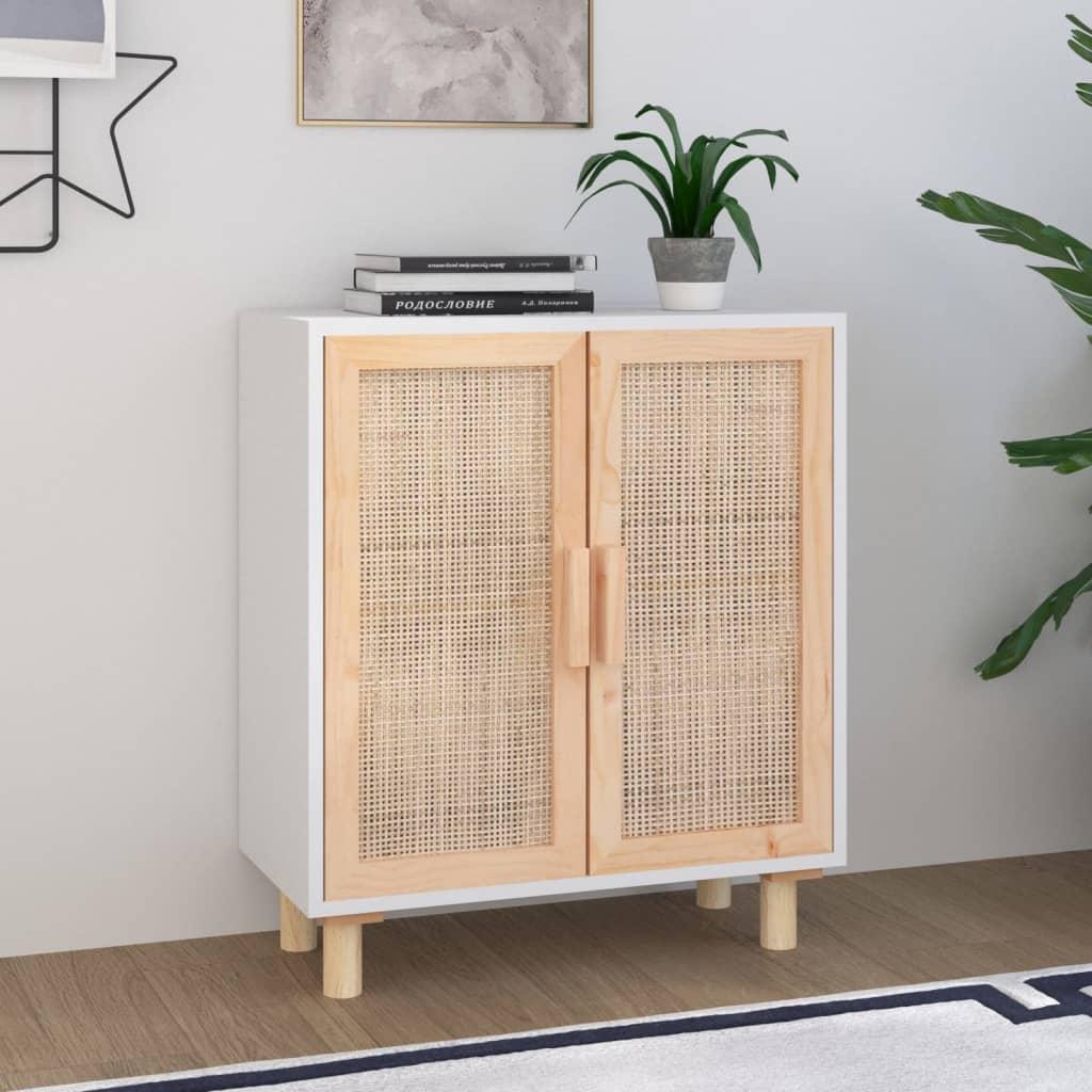 Skænk 60x30x70 cm massivt fyrretræ og naturlig rattan hvid billede