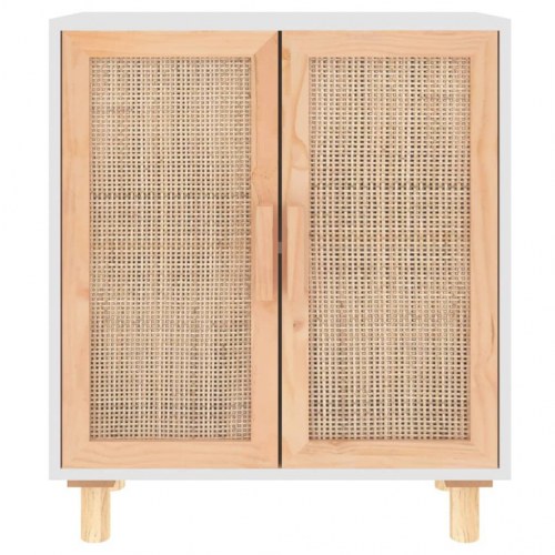 Skænk 60×30×70 cm - hvid med naturlig rattan og fyrretræsdetaljer